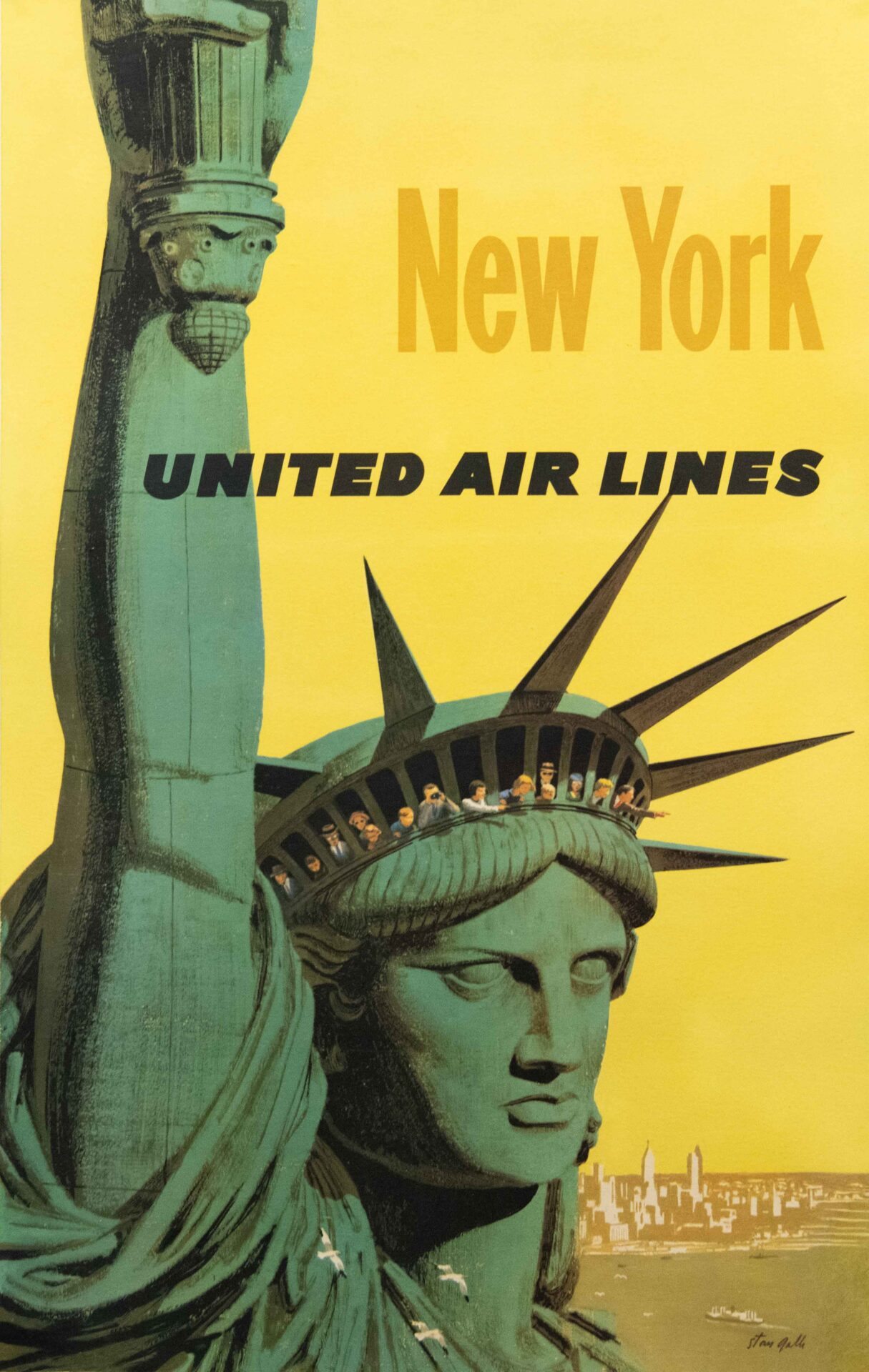 Vintage United Airlines New York Travel Poster by Stan Galli, 1960's