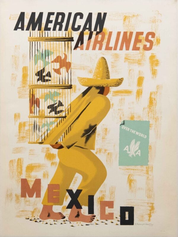 Vintage American Airlines Mexico Travel Poster by E. McKnight Kauffer, 1950