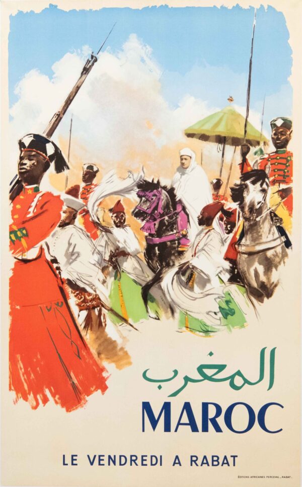 Vintage Moroccan Travel Poster ‘Maroc, Le Vendredi a Rabat’, 1957