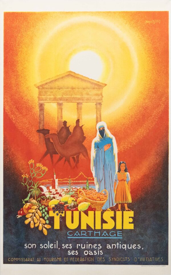 Vintage Tunisia Travel Poster for Carthage by Roland Olivier, 1949