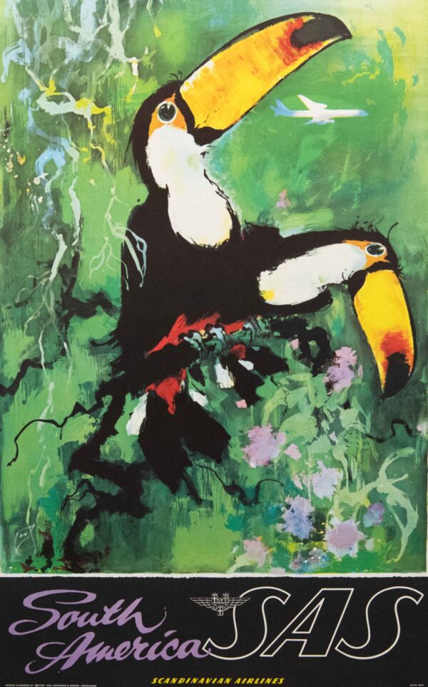 Vintage Scandinavian Airline Systems South America Travel Poster by Otto Nielsen, 1960’s