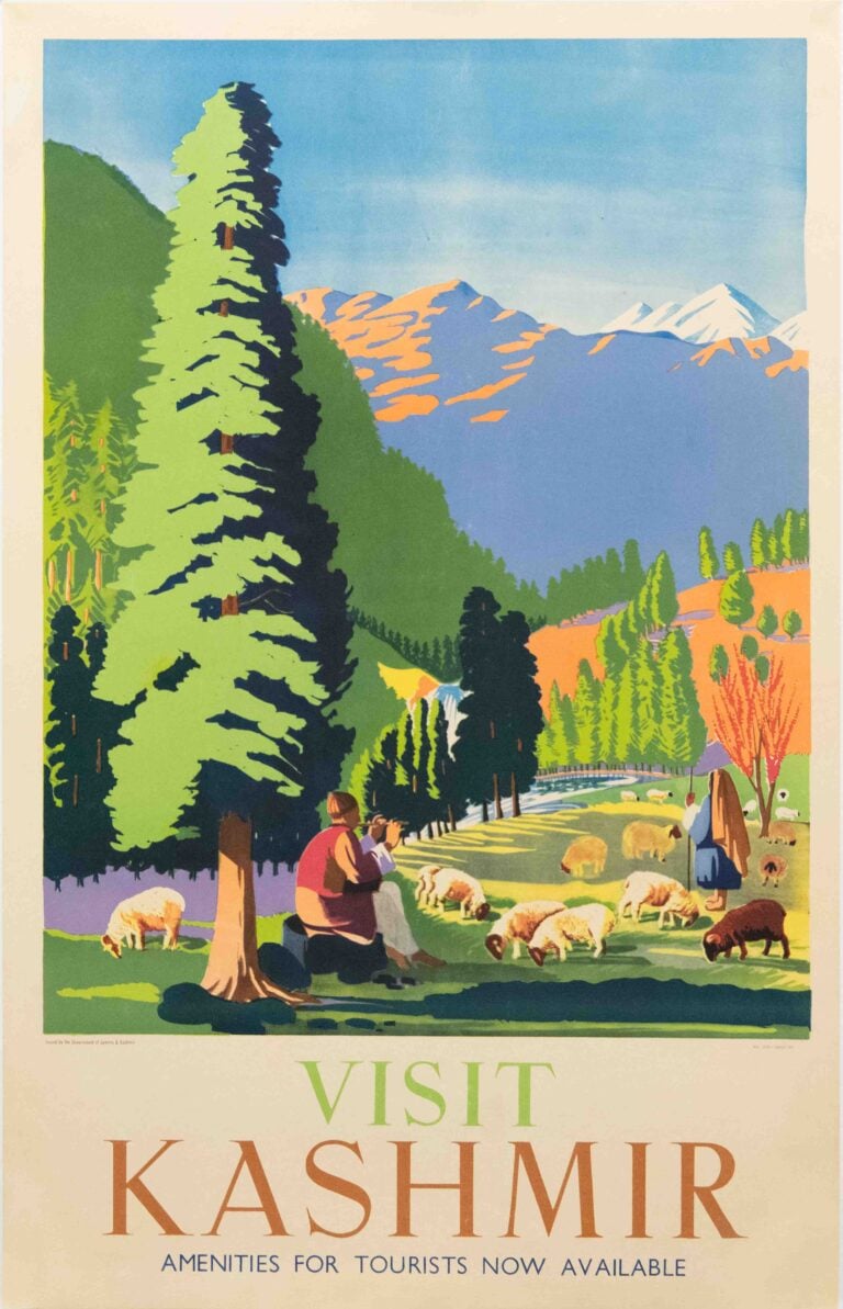 Vintage Indian Travel Poster for Kashmir, 1949