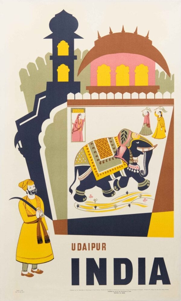 Vintage Indian Travel Poster for Udaipur, 1950