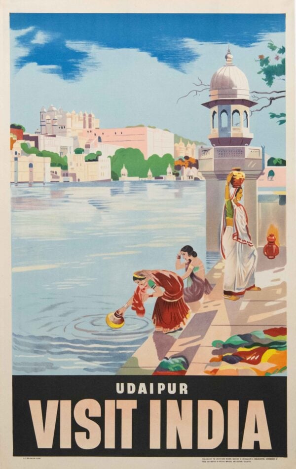 Vintage Indian Travel Poster ‘Udaipur, Visit India’, 1950’s
