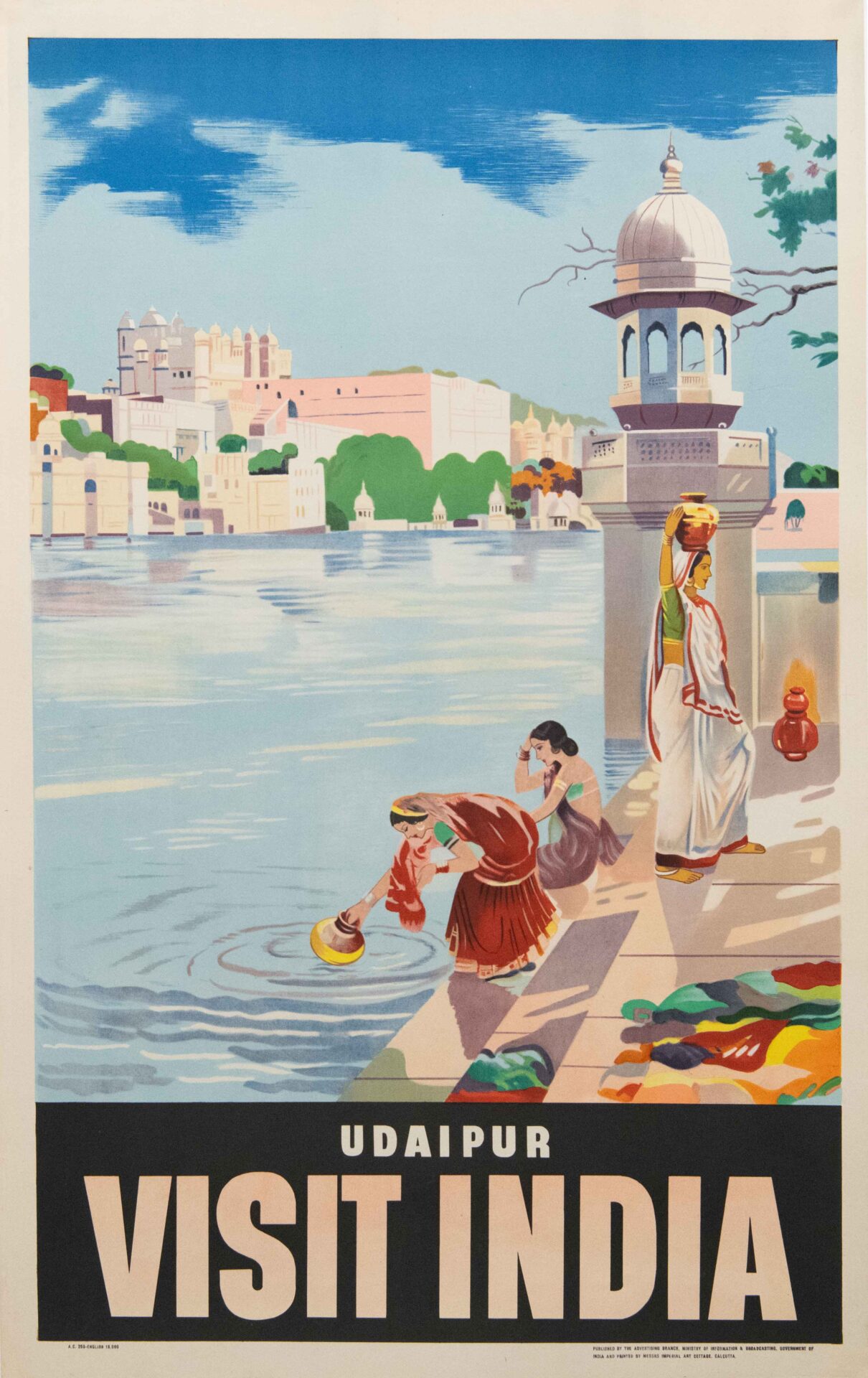 Vintage Indian Travel Poster 'Udaipur, Visit India', 1950's