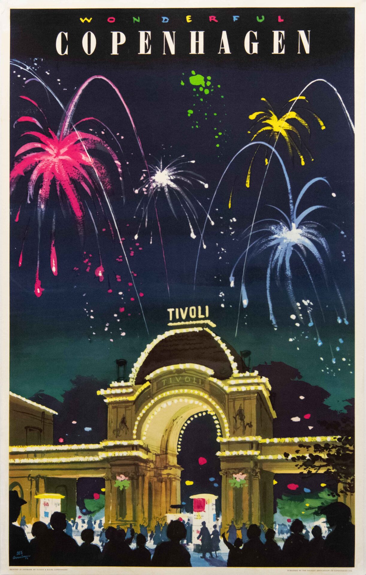 Vintage Danish Travel Poster, 'Wonderful Copenhagen' by Des Asmussen, 1958