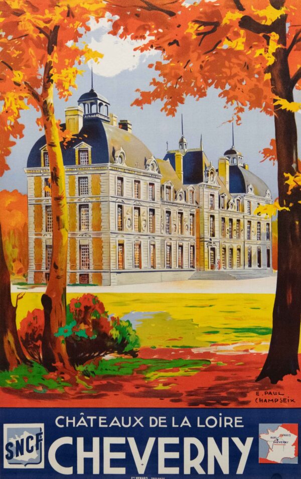 Vintage Chateaux De La Loire Cheverny Travel Poster by E. Paul Champseix, 1920’s