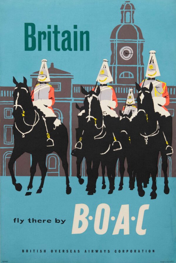 Vintage British Overseas Airways Corporation Great Britain Travel Poster, ‘Fly There by BOAC’, 1959