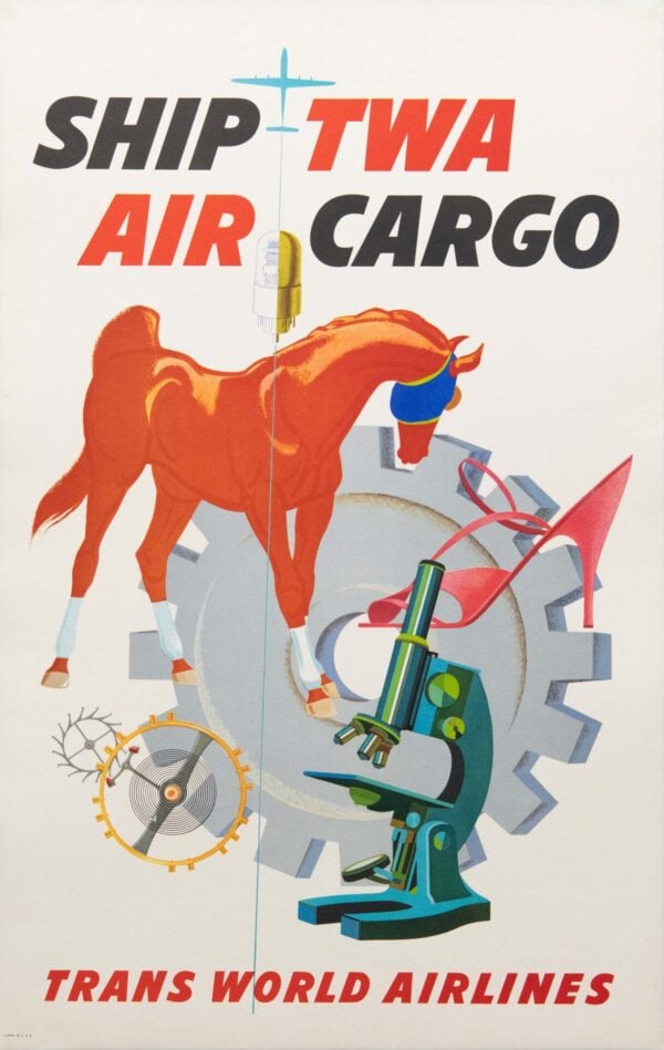 Vintage TWA Cargo Advertising Poster ‘Ship TWA Air Cargo’, 1950