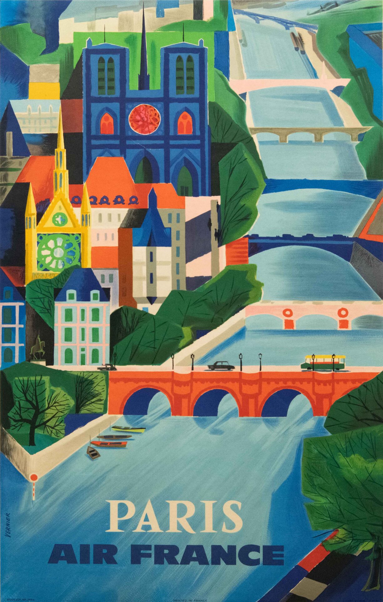 Vintage Air France Paris Travel Poster by Francois Vernier, 1963