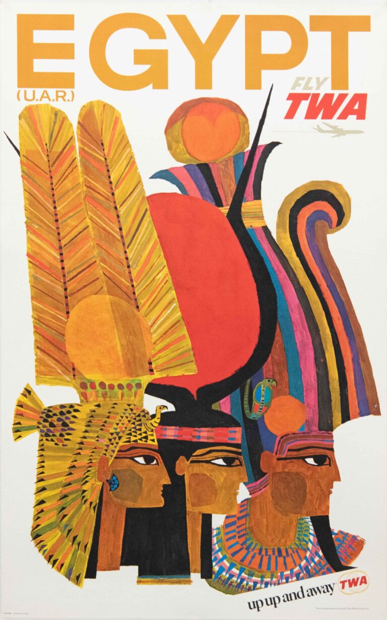 Vintage TWA Travel Poster for Egypt ‘Up, Up and Away’ by David Klein, 1960’s