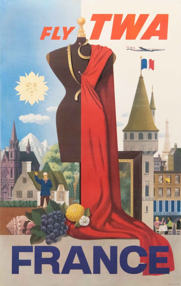 Vintage TWA Travel Poster for France by S. Greco, 1950’s