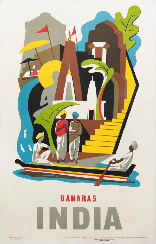 Vintage Banaras India Travel Poster, 1957