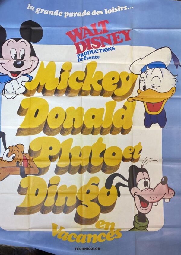 Vintage Italian Movie Poster ‘Mickey, Donald, Pluto, et Dingo en Vacances (Mickey, Donald, Pluto, and Goofy on Vacation)’ 1974