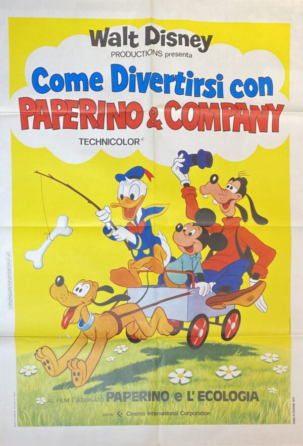 Vintage Italian Movie Poster ‘Come Divertirsi con Paperino and Company (How to Have Fun with Donald Duck and Company)’ 1974