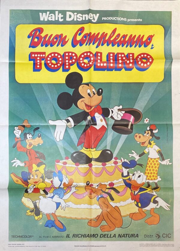 Vintage Italian Poster ‘Buon Compleanno Topolino (Happy Birthday Mickey Mouse)’ 1970