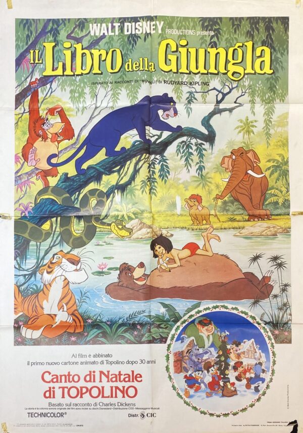 Vintage Italian Movie Poster ‘IL Libro della Giungla | Canto di Natale di Topolino (The Jungle Book | Mickey’s Christmas Carol)’ 1968