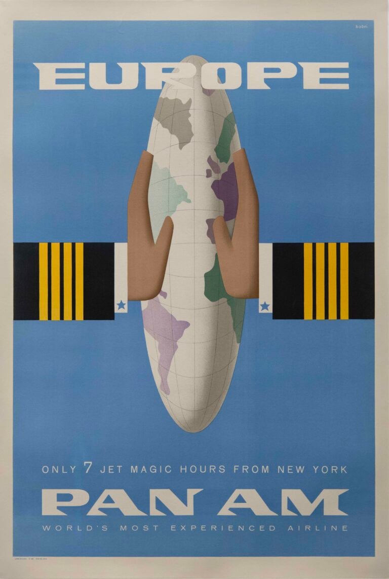 Vintage Pan American Europe Travel Poster, ‘Only 7 Jet Magic Hours from New York’ by Bobri, 1959