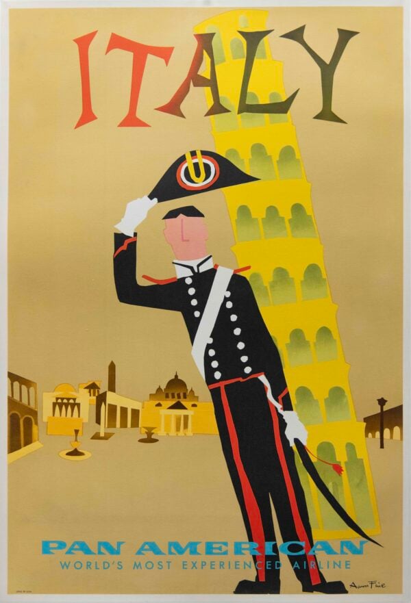 Vintage Pan Am Travel Poster for Italy Tower of Pisa by Aaron Fine, 1963