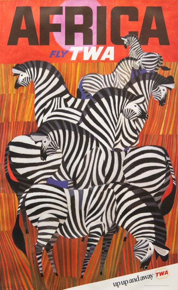 Vintage TWA Africa Travel Poster by David Klein, 1967