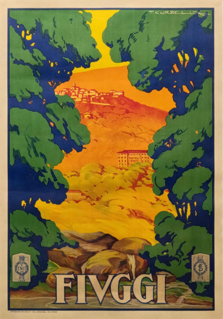 Vintage Italian Fiuggi Travel Poster by Tito Corbella, 1928