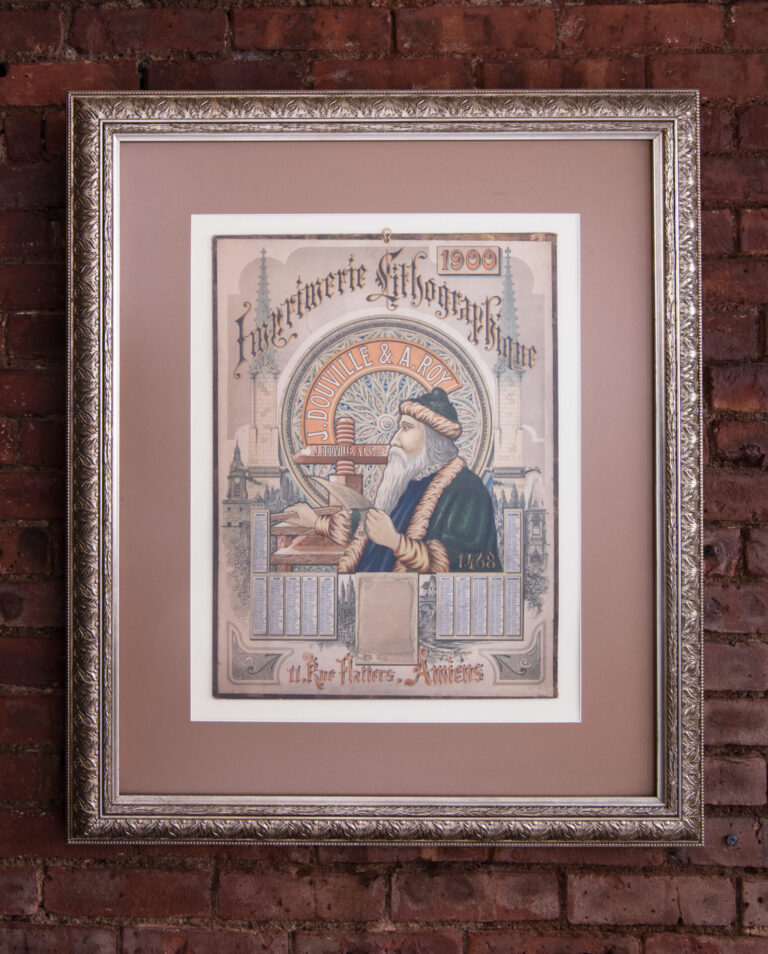 Vintage French Advertising Poster ‘Imprimerie Lithographique – J. Douville & A. Roy’, 1900 (Framed as is)