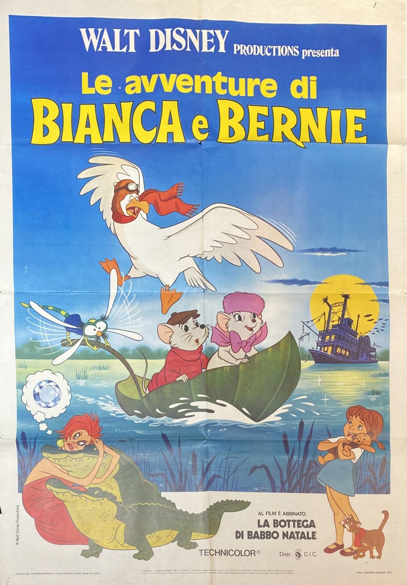 Vintage Italian Movie Poster 'Bianca e Bernie (The Rescuers)' 1977