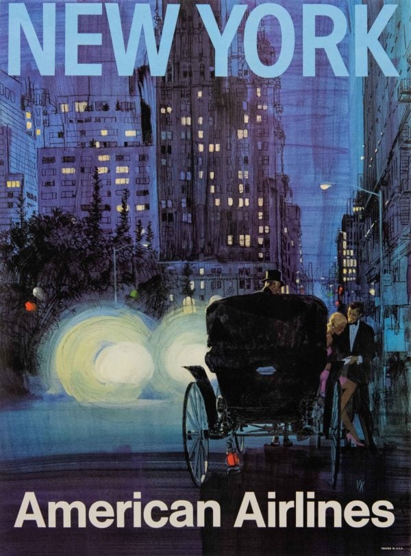 Vintage American Airlines New York City Travel Poster by Van Kaufman, 1960’s