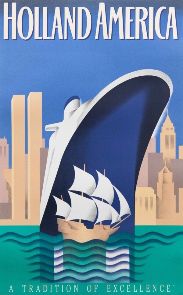 Vintage Holland America Line Travel Poster, 1970’s
