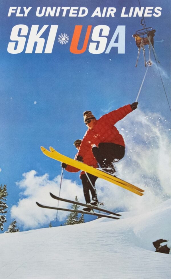 Vintage United Air Lines Travel Poster ‘Ski USA’, 1960’s