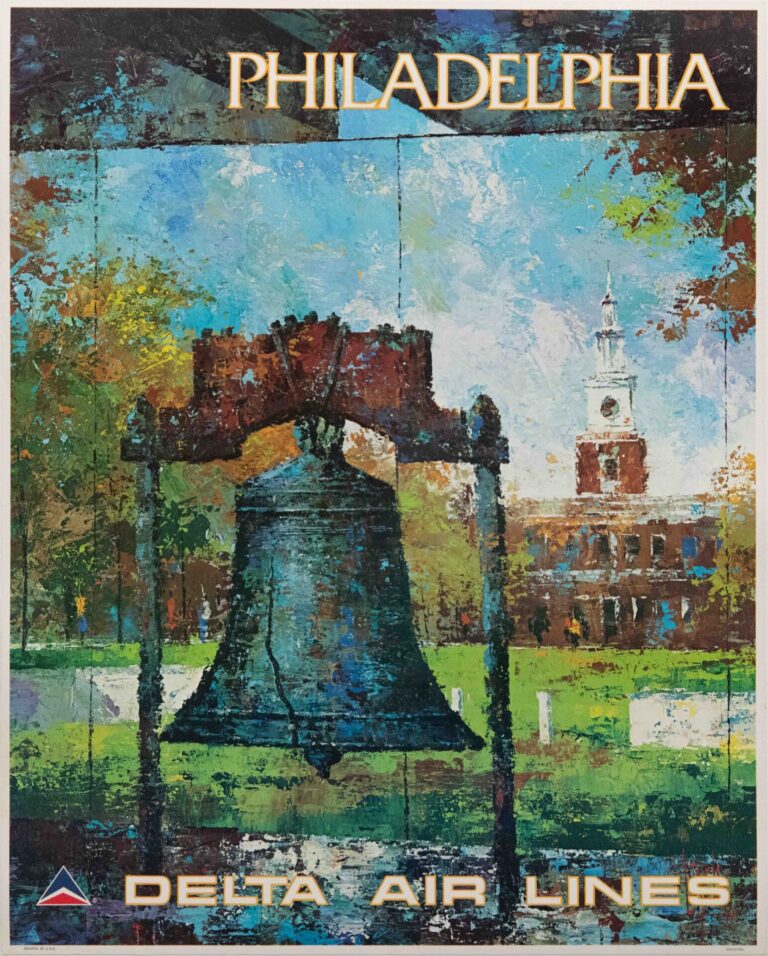 Vintage Delta Air Lines Philadelphia Travel Poster by Jack Laycox, 1970’s