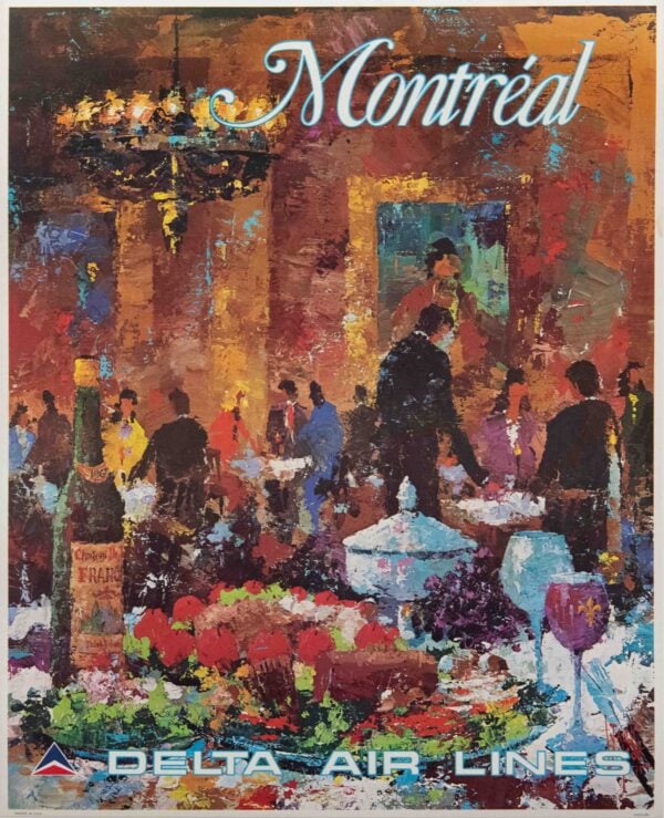 Vintage Delta Air Lines Montreal Travel Poster by Jack Laycox, 1970’s
