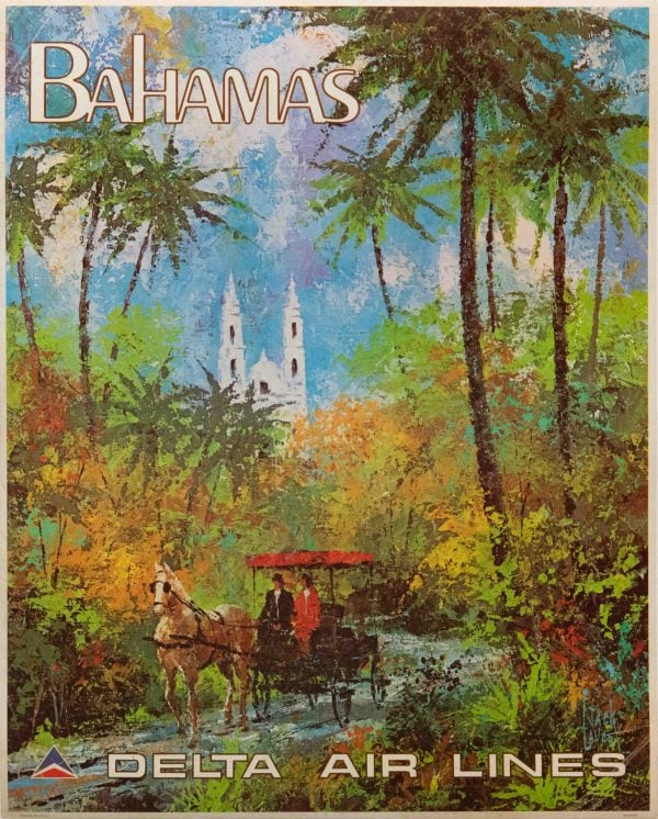 Vintage Delta Air Lines Bahamas Travel Poster by Jack Laycox, 1970’s