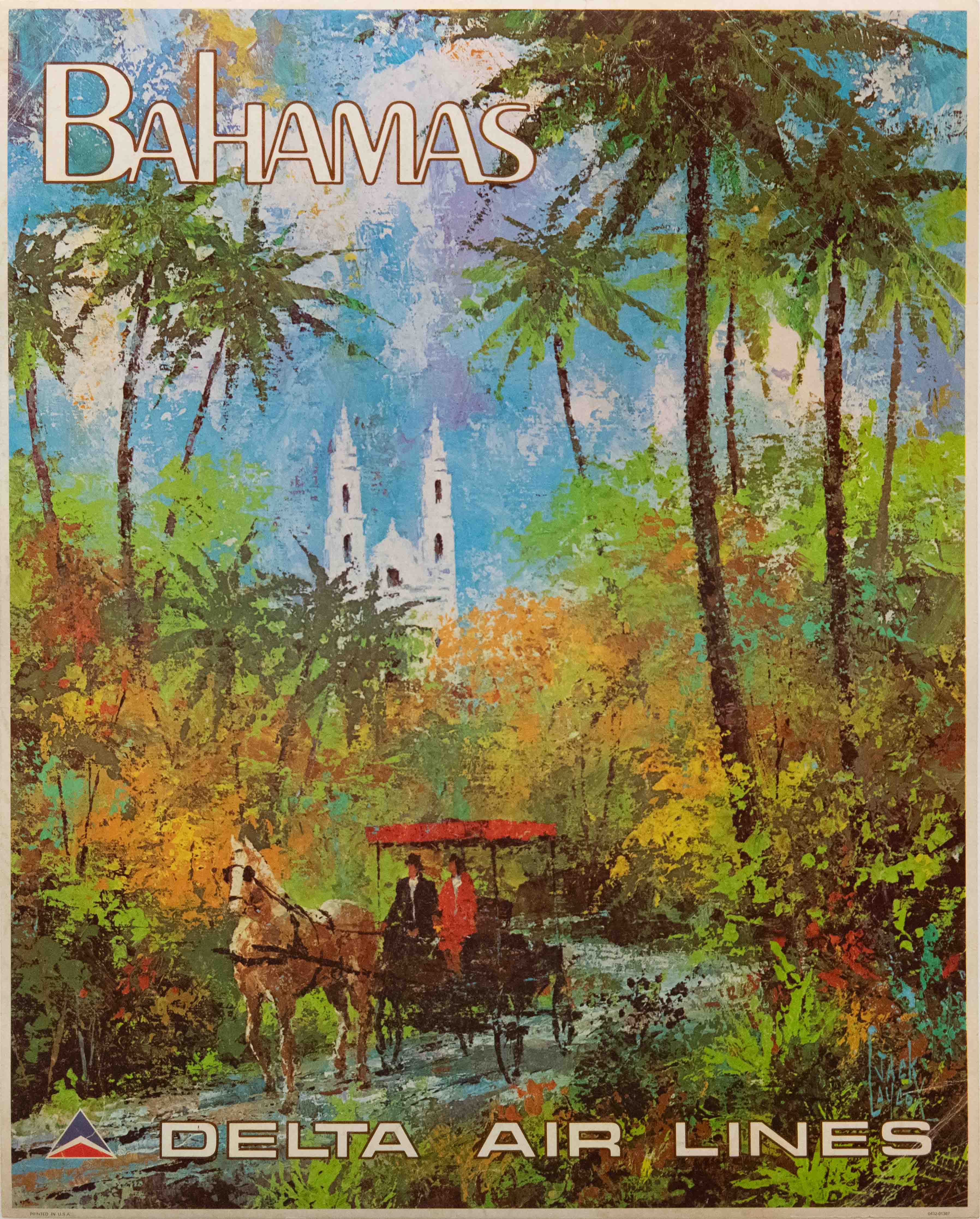 Vintage Delta Air Lines Bahamas Travel Poster by Jack Laycox, 1970's
