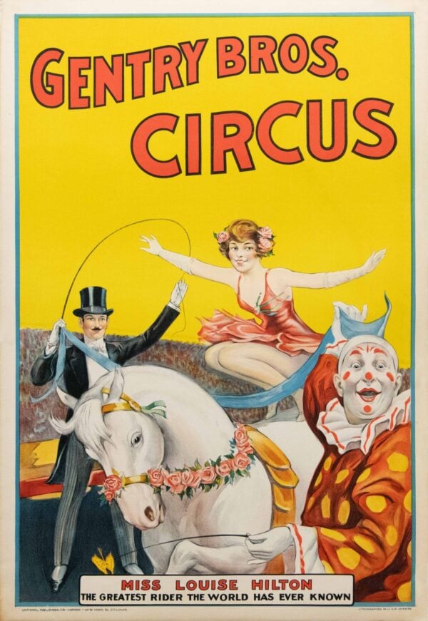 Vintage American Gentry Bros. Circus Poster ‘The Greatest Rider the World Has Ever Known’, 1928