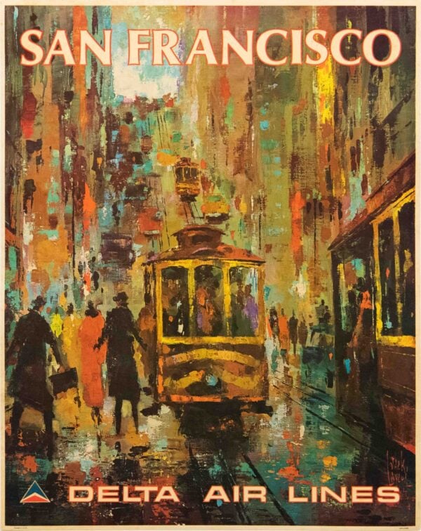 Vintage Delta Air Lines San Francisco Travel Poster by Jack Laycox, 1970’s