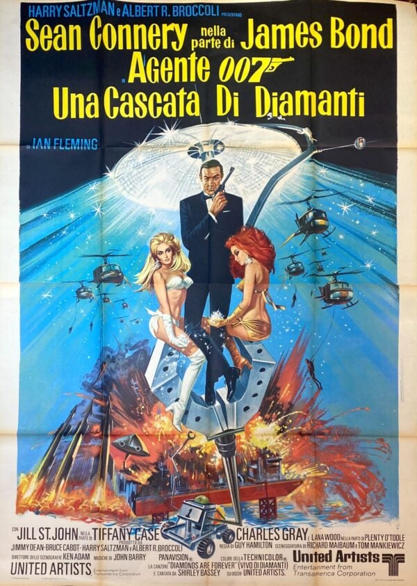 Vintage Italian Movie Poster ‘Agente 007 – Una Cascata Di Diamanti (James Bond – Diamonds are Forever)’ 1974