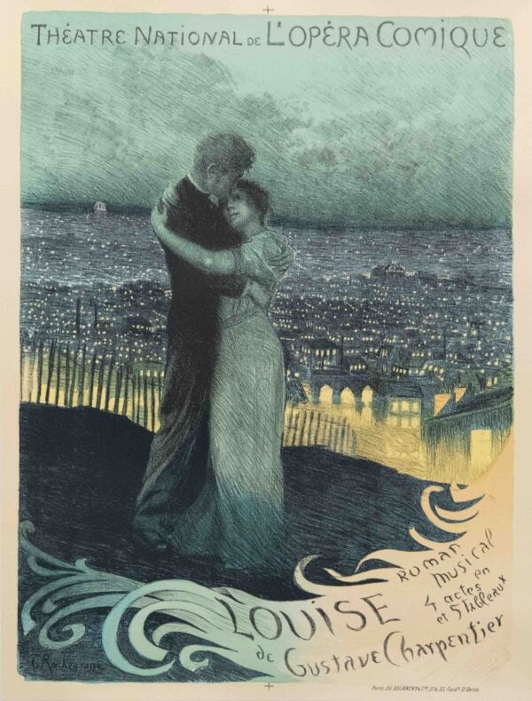 Original Vintage French Theatre Poster for Louis De Gustave Charpentier by C. Rochegrosse, 1900