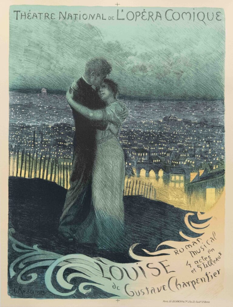 Original Vintage French Theatre Poster for ‘Louise De Gustave Charpentier’ by C. Rochegrosse, 1900