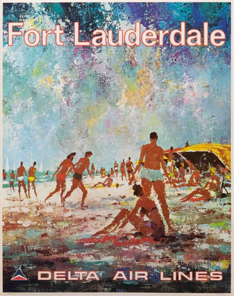 Original Vintage Delta Airlines Fort Lauderdale Travel Poster by Jack Laycox, 1970’s