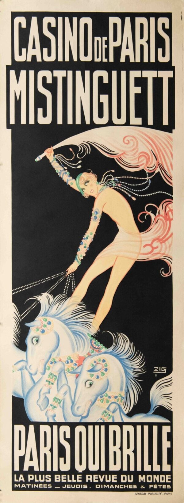 Original Vintage French Casino de Paris Mistinguett Poster by Zig, 1931