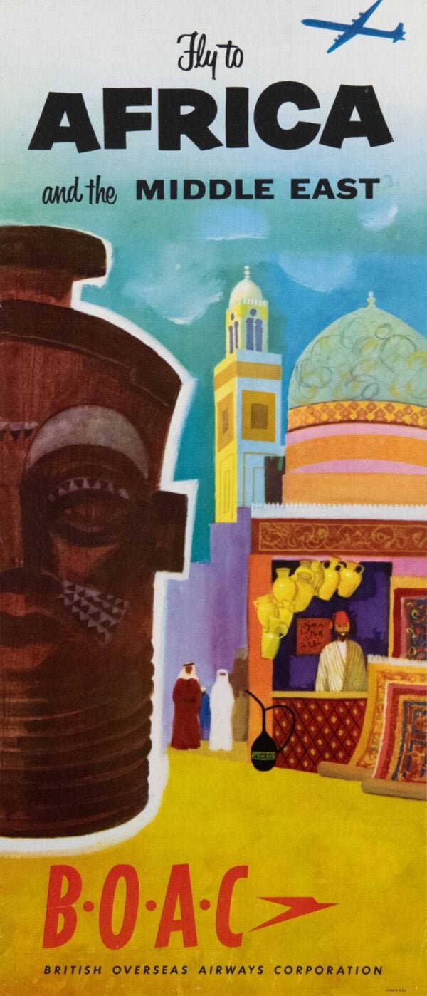 Original Vintage BOAC Travel Poster, ‘Fly to Africa and the Middle East’ Travel Poster, 1960’s