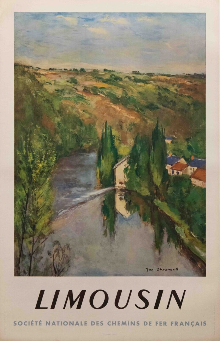 Original Vintage French National Railway Company Limousin Travel Poster by Jean Thevenet, 1948