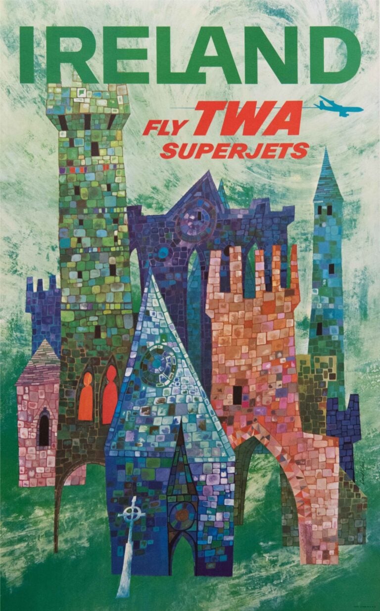 Original Vintage TWA Ireland Travel Poster by David Klein, 1960’s