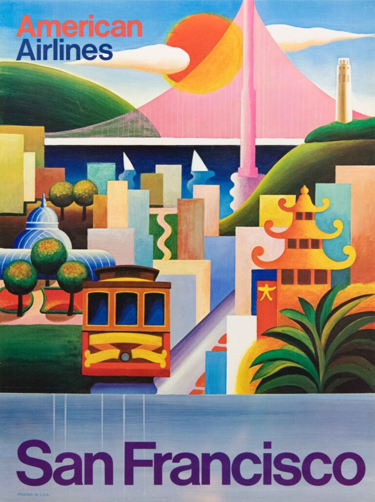 Original Vintage American Airlines San Francisco Travel Poster, 1970’s