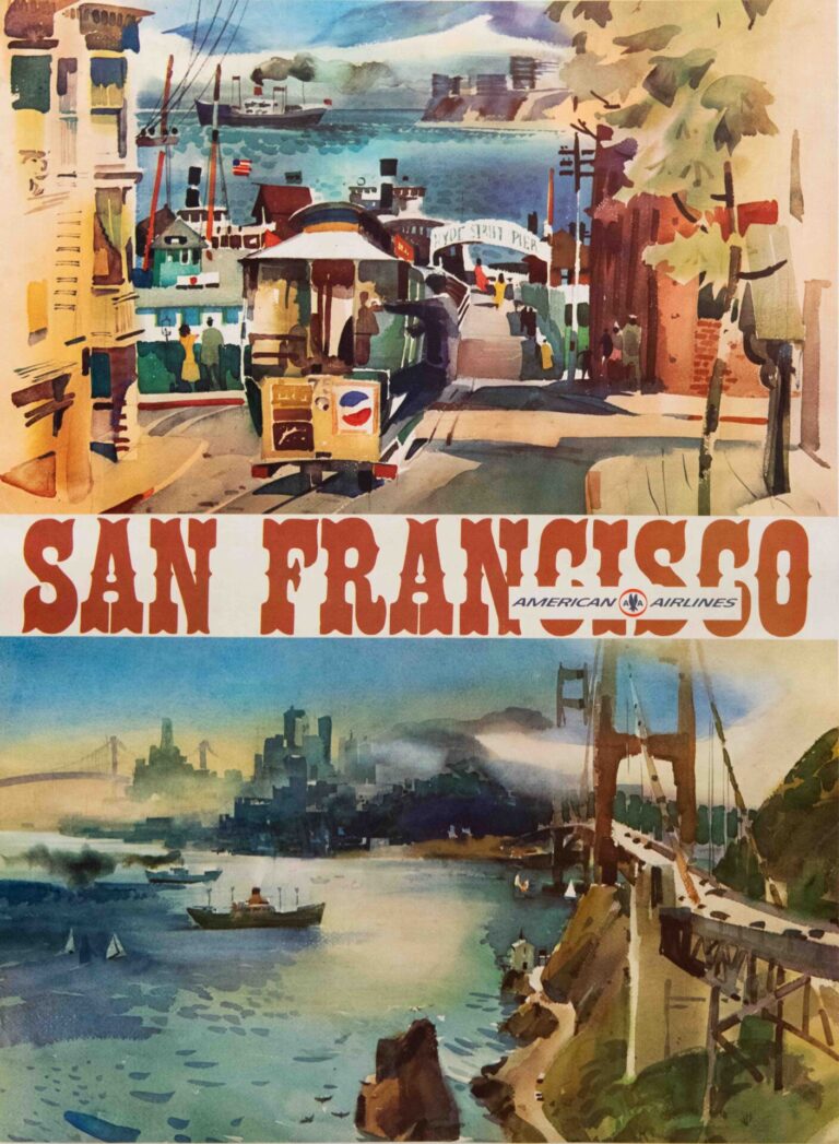 Original Vintage American Airlines San Francisco Travel Poster by Dong Kingman, 1960’s