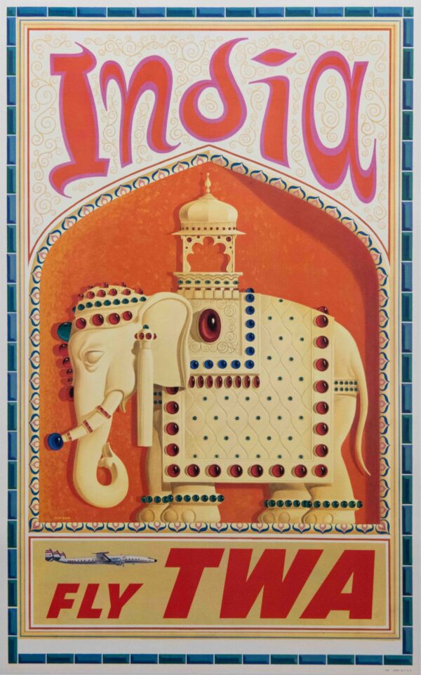 Original Vintage TWA India Travel Poster by David Klein, 1952