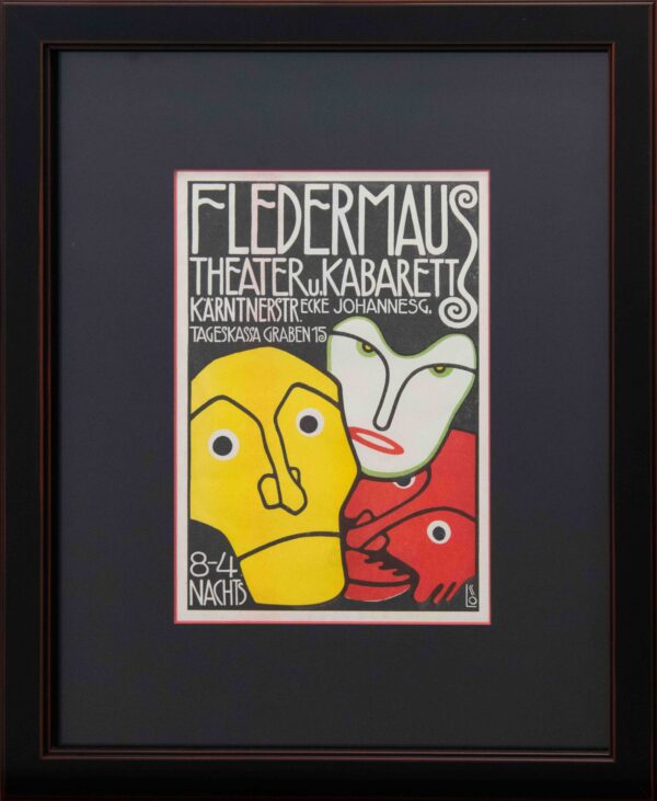 Original Vintage Austrian Cabaret Fledermaus Opening Poster by Bertold Löffler, 1907 (Framed As Is)