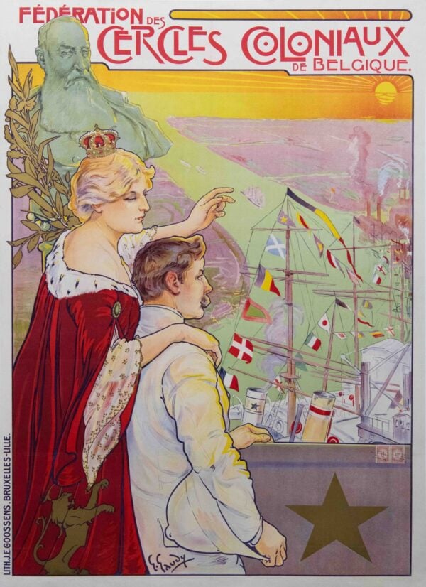 Original Vintage Belgian Exhibition Poster ‘Federation des Cercles Coloniaux de Belgique’, 1905