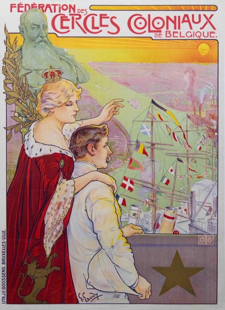 Original Vintage Belgian Exhibition Poster ‘Federation des Cercles Coloniaux de Belgique’, 1905